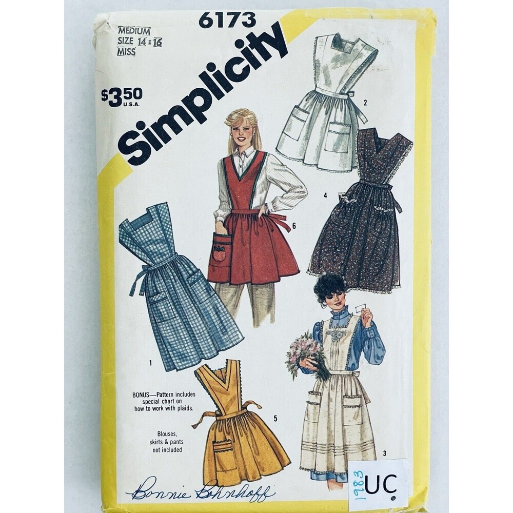 Vtg 80s Simplicity 6173 Sz 14-16 Full Pinafore Apron Pattern 6 Types Ruffles